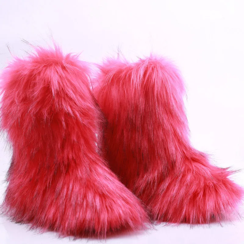 Faux fur lined fuzzy ankle snow boots outdoor & indoor