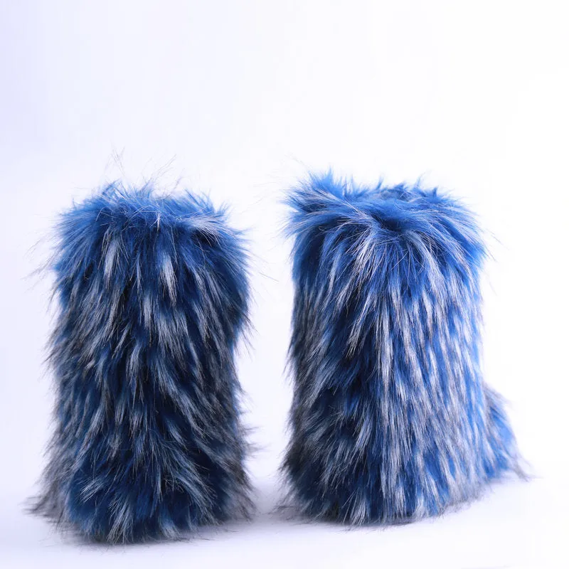 Faux fur lined fuzzy ankle snow boots outdoor & indoor