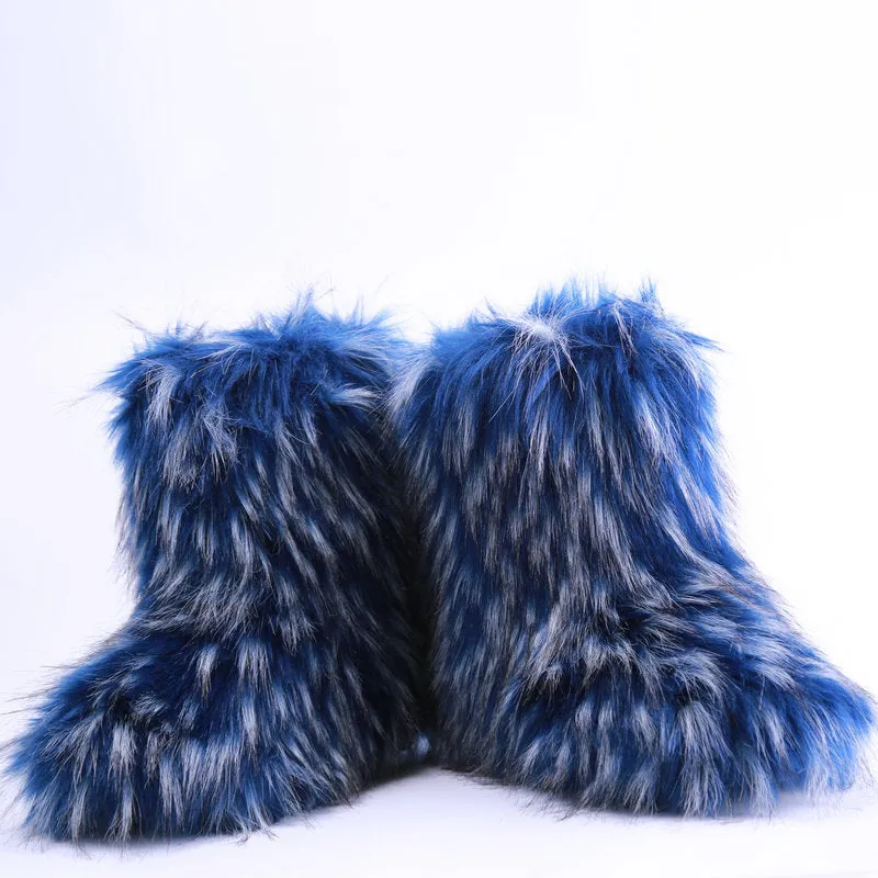 Faux fur lined fuzzy ankle snow boots outdoor & indoor