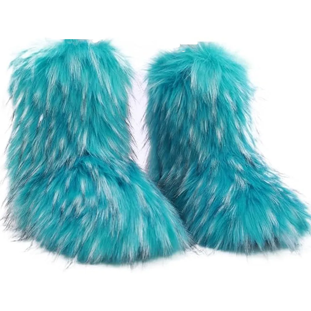 Faux fur lined fuzzy ankle snow boots outdoor & indoor