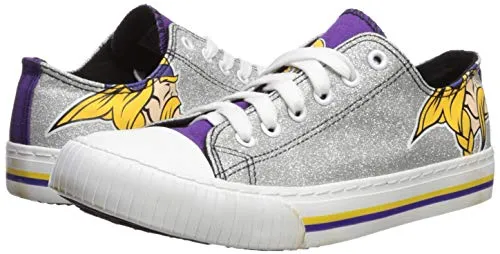 FOCO Minnesota Vikings NFL Womens Glitter Low Top Canvas Shoes - 10