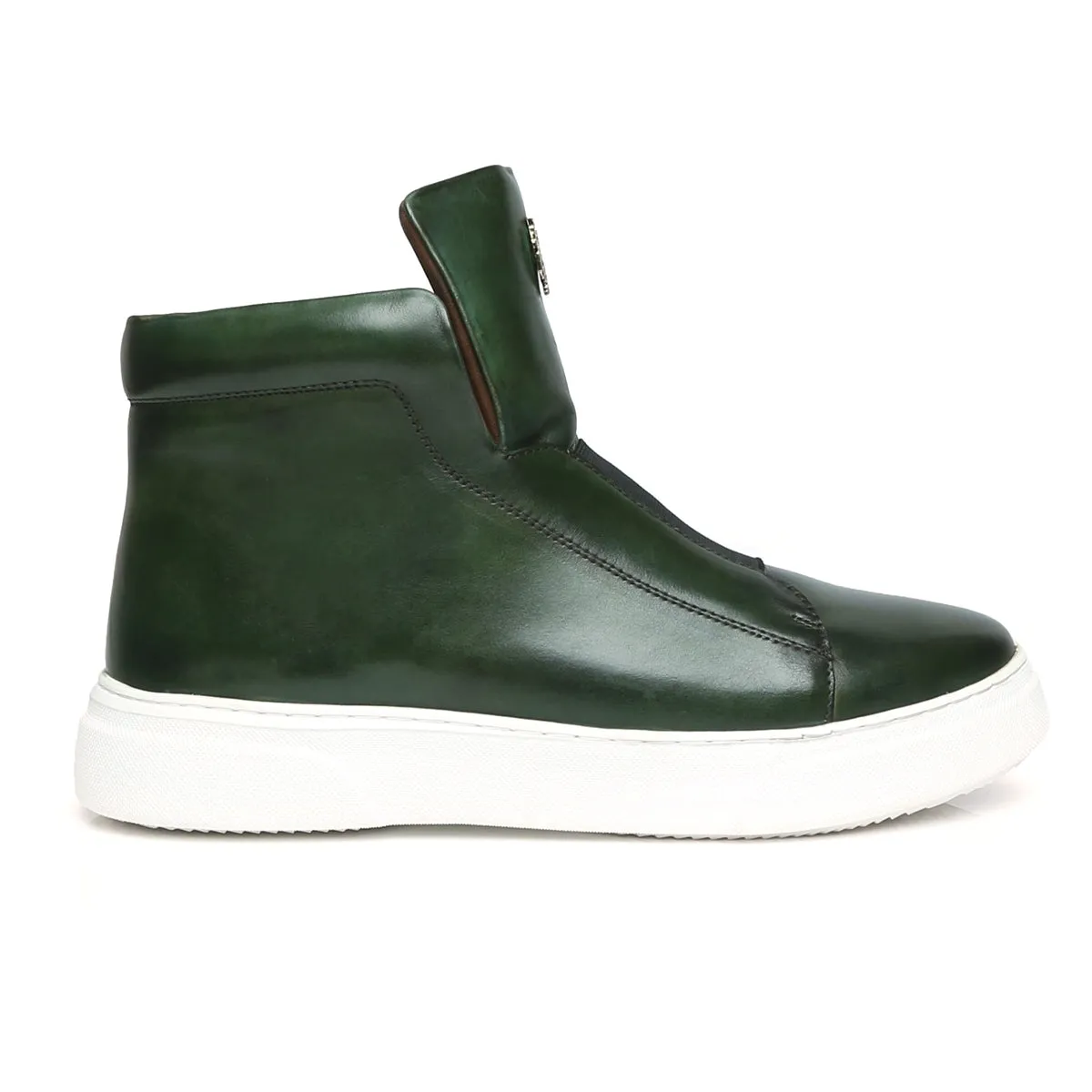 Forest Green Color Mid-Top Sneakers in Stretchable Closure by Brune & Bareskin