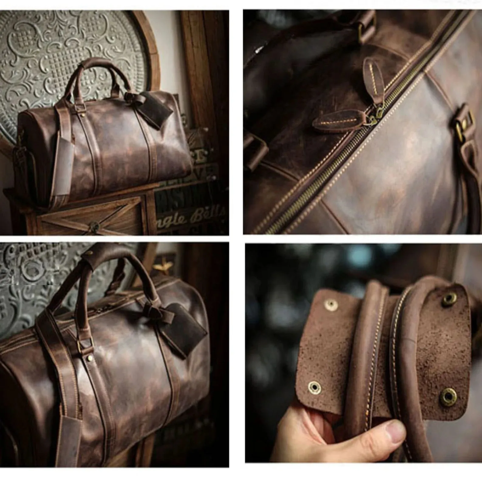 Full Grain Leather Duffle Bag Leather Weekender Bag Leather Holdall Overnight Bag For Men