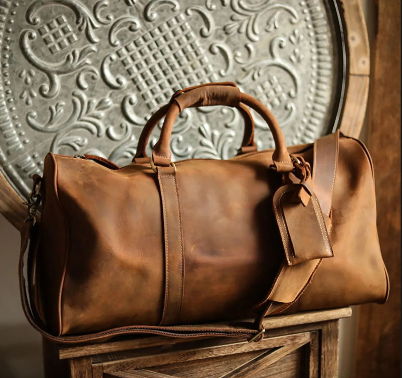 Full Grain Leather Duffle Bag Leather Weekender Bag Leather Holdall Overnight Bag For Men