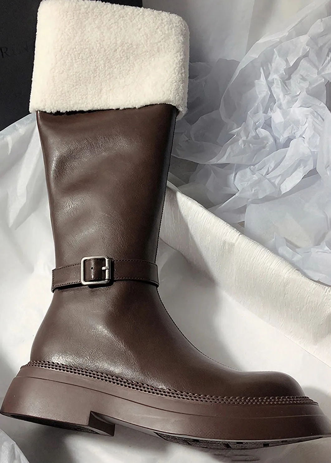 Genuine Shearling Lined Buckle Zip Boots