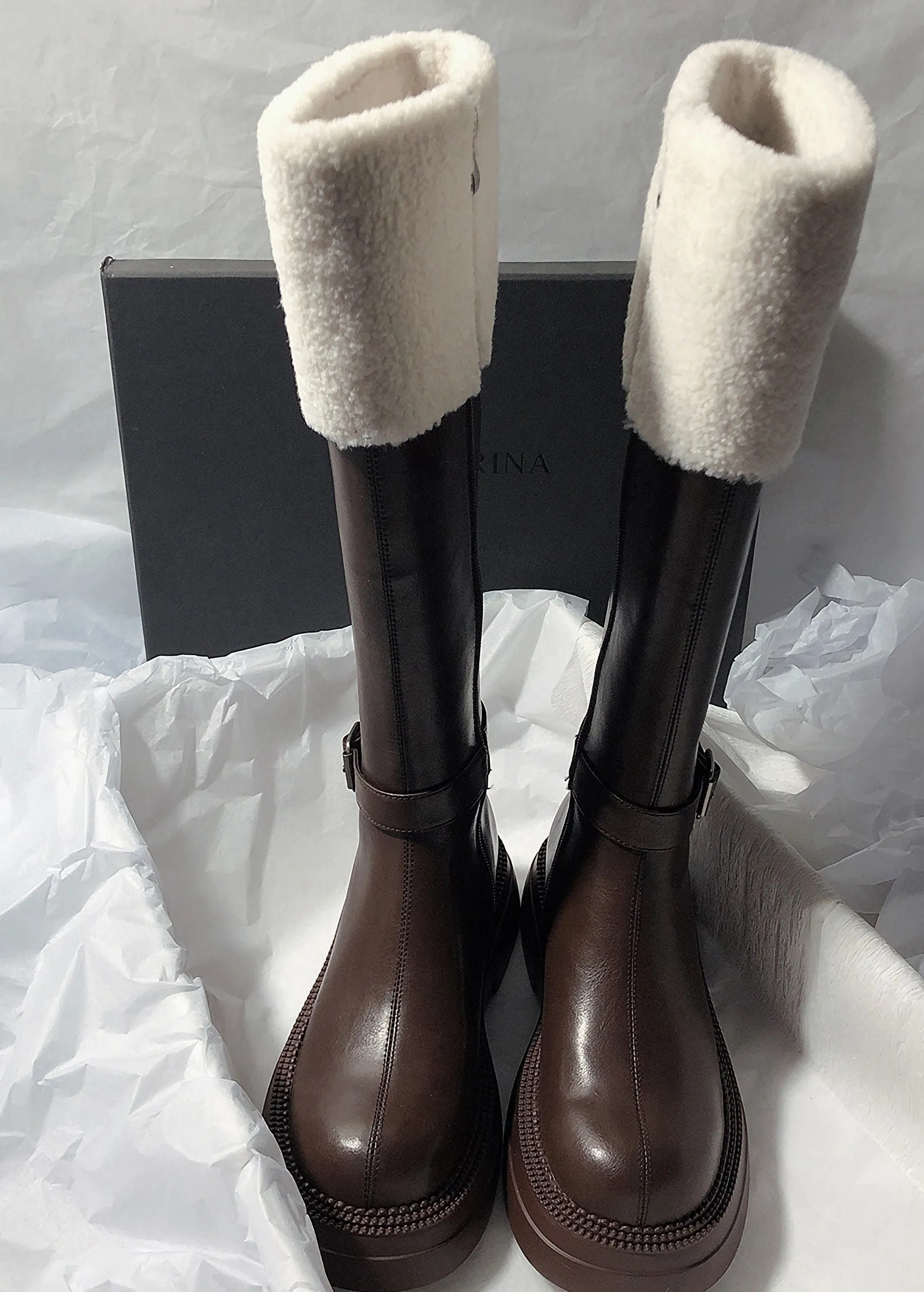 Genuine Shearling Lined Buckle Zip Boots