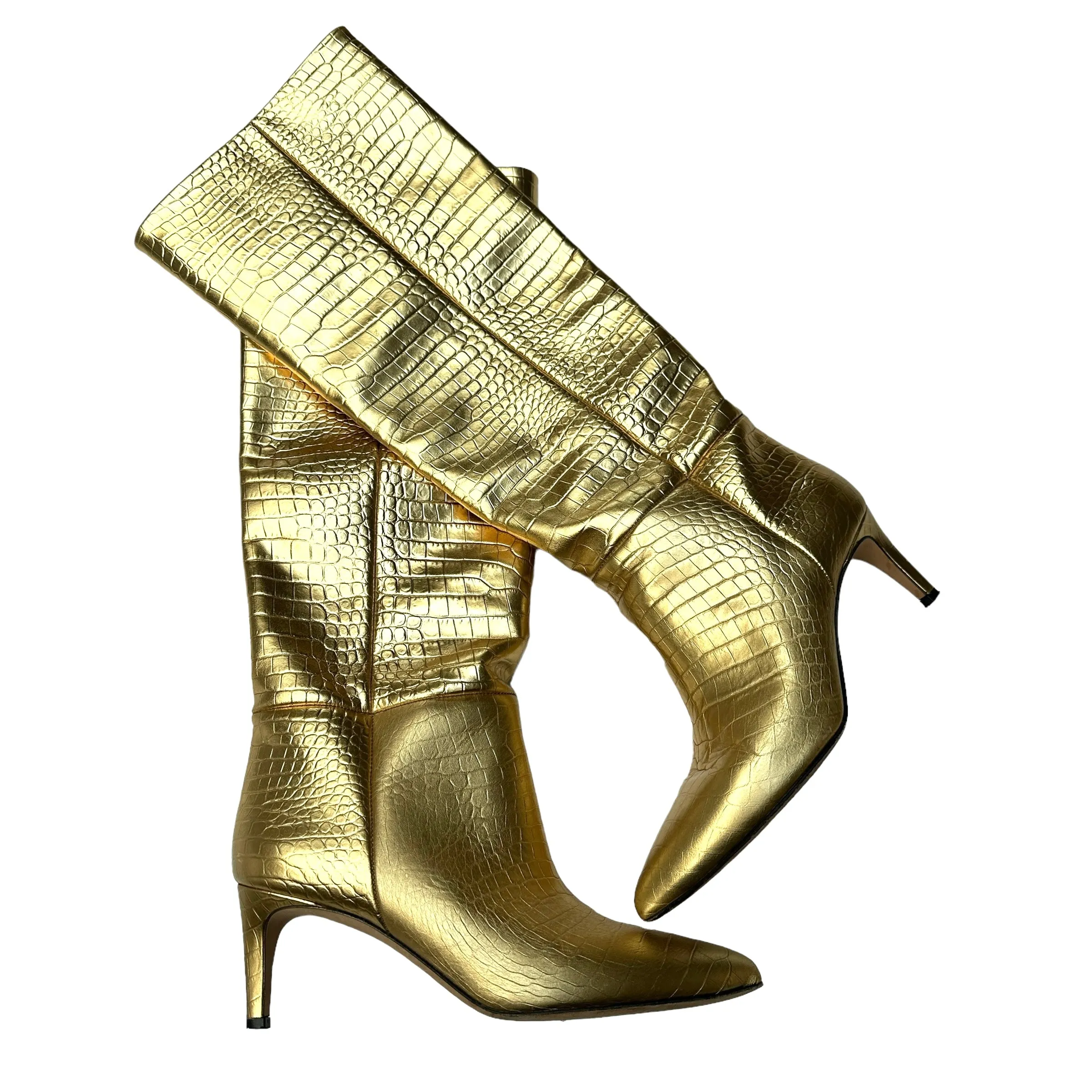 Gold Embossed Leather Boots - 7.5