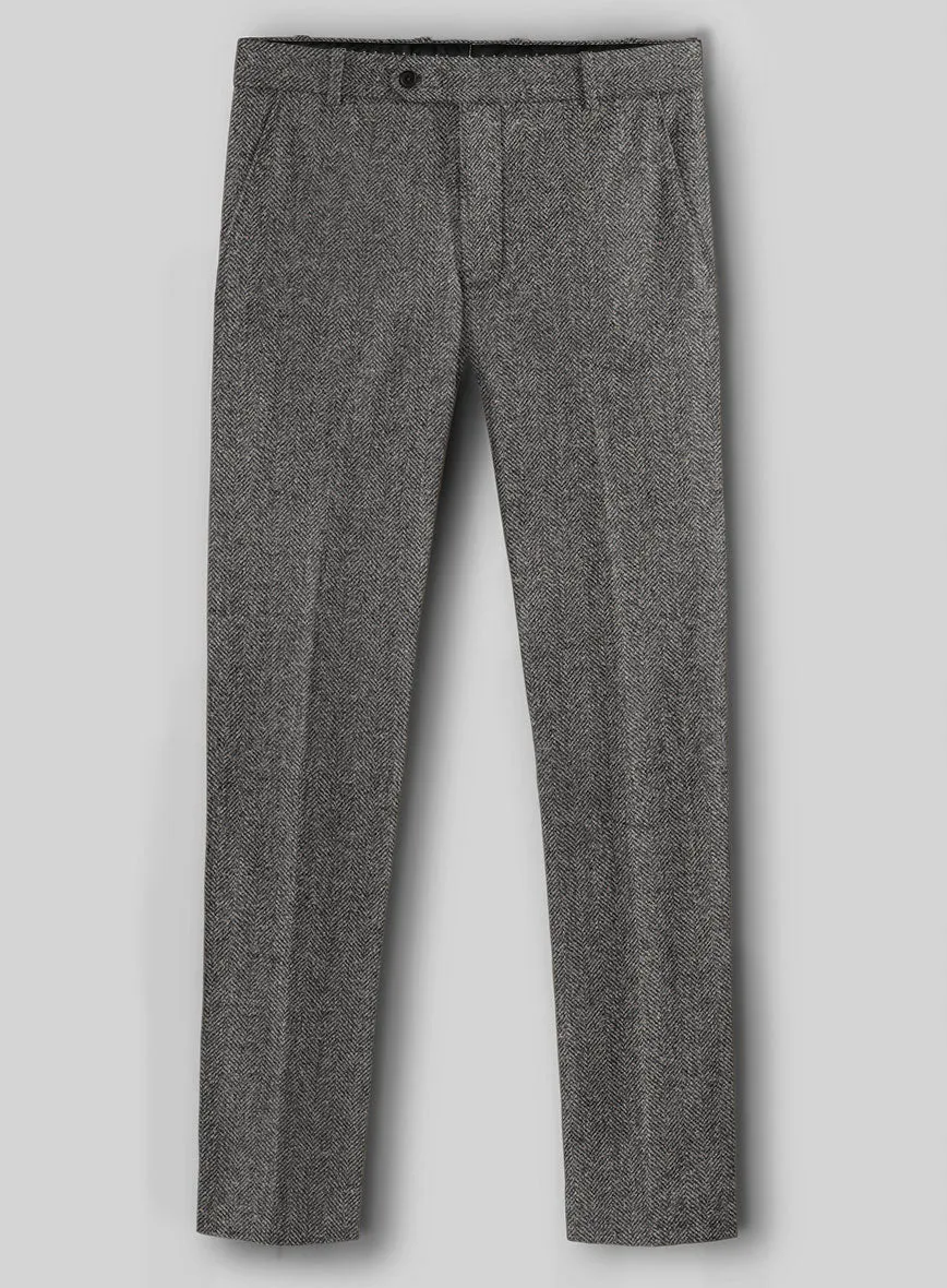 Gray Herringbone Flecks Donegal Tweed Pants