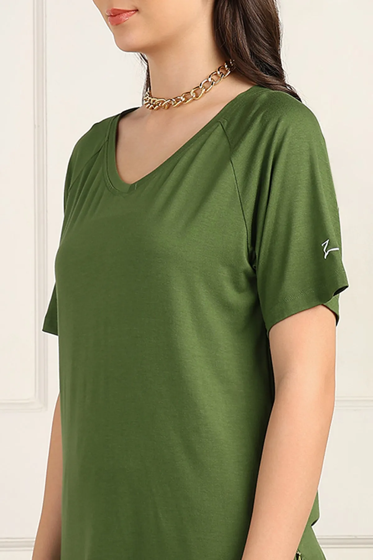 Green Solid Nursing Top with Side Zip Access