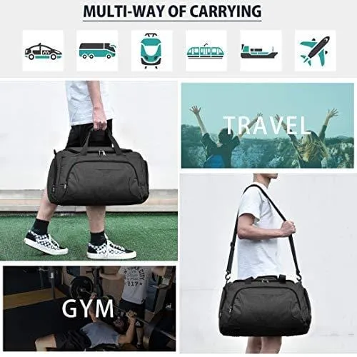 Gym Duffle Bag Waterproof Large Sports Bags Travel Duffel Bags with Shoes Compartment Weekender Overnight Bag Men Women 40L Black