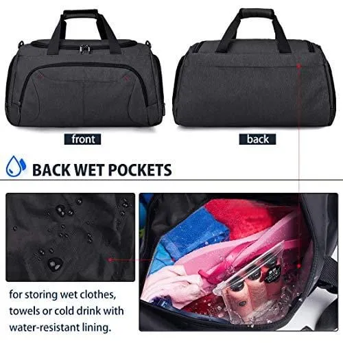 Gym Duffle Bag Waterproof Large Sports Bags Travel Duffel Bags with Shoes Compartment Weekender Overnight Bag Men Women 40L Black