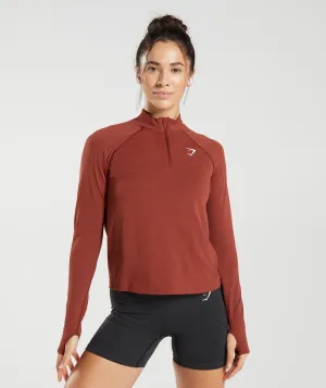 Gymshark Vital Seamless 2.0 1/4 Zip Pullover - Brick Red Marl