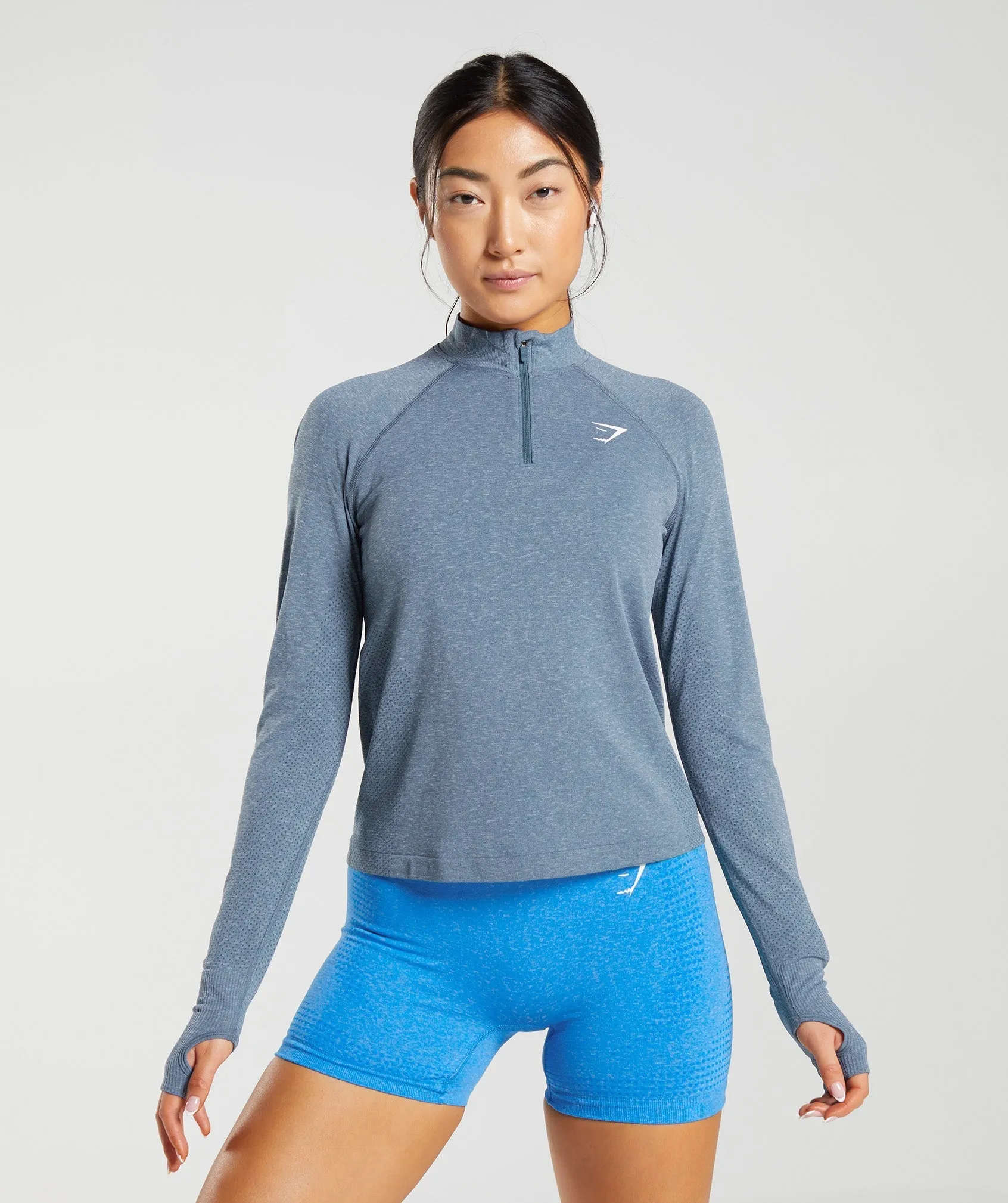 Gymshark Vital Seamless 2.0 1/4 Zip Pullover - Evening Blue Marl