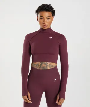 Gymshark Vital Seamless 2.0 High Neck Midi Top - Baked Maroon Marl