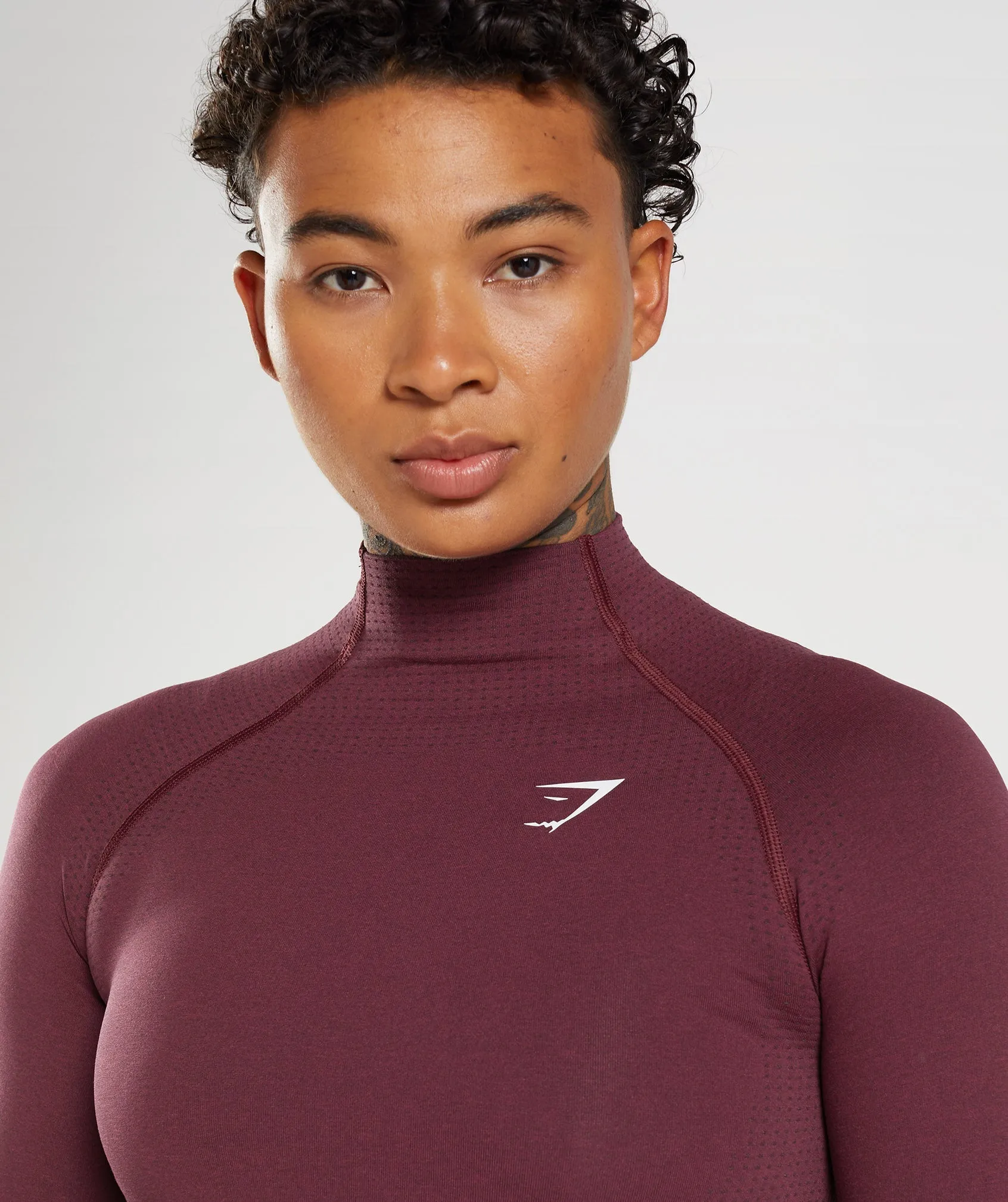 Gymshark Vital Seamless 2.0 High Neck Midi Top - Baked Maroon Marl