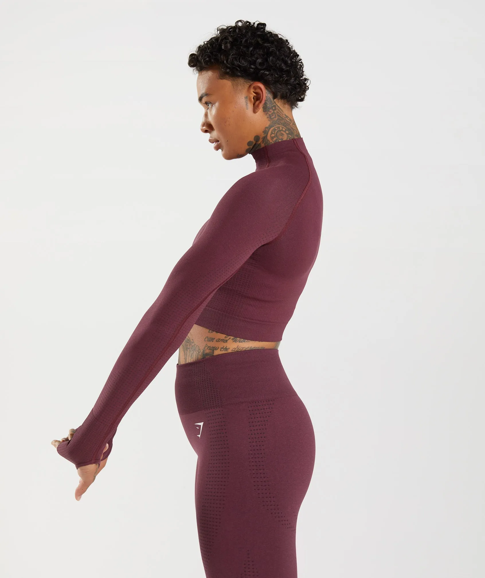 Gymshark Vital Seamless 2.0 High Neck Midi Top - Baked Maroon Marl