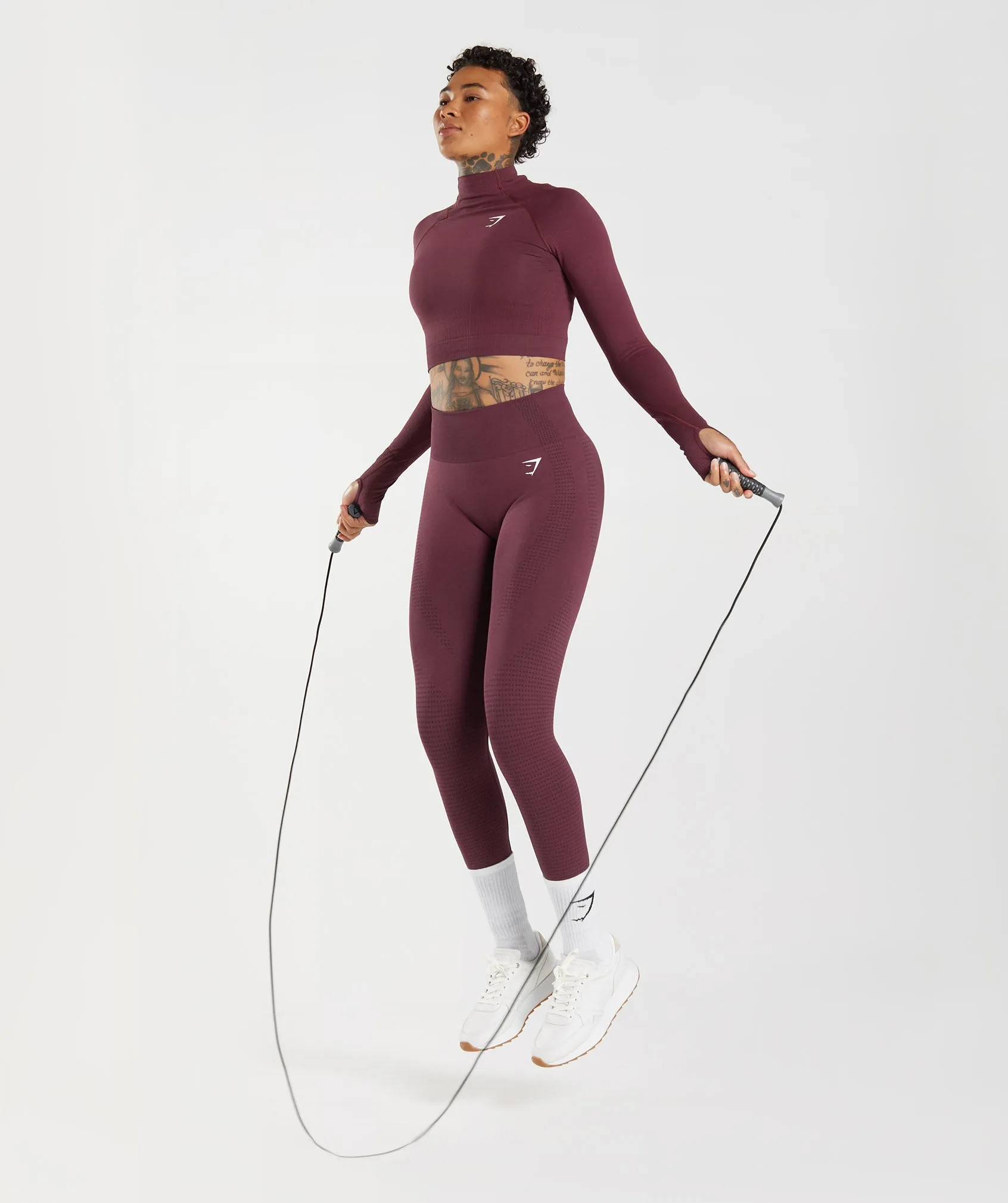 Gymshark Vital Seamless 2.0 High Neck Midi Top - Baked Maroon Marl