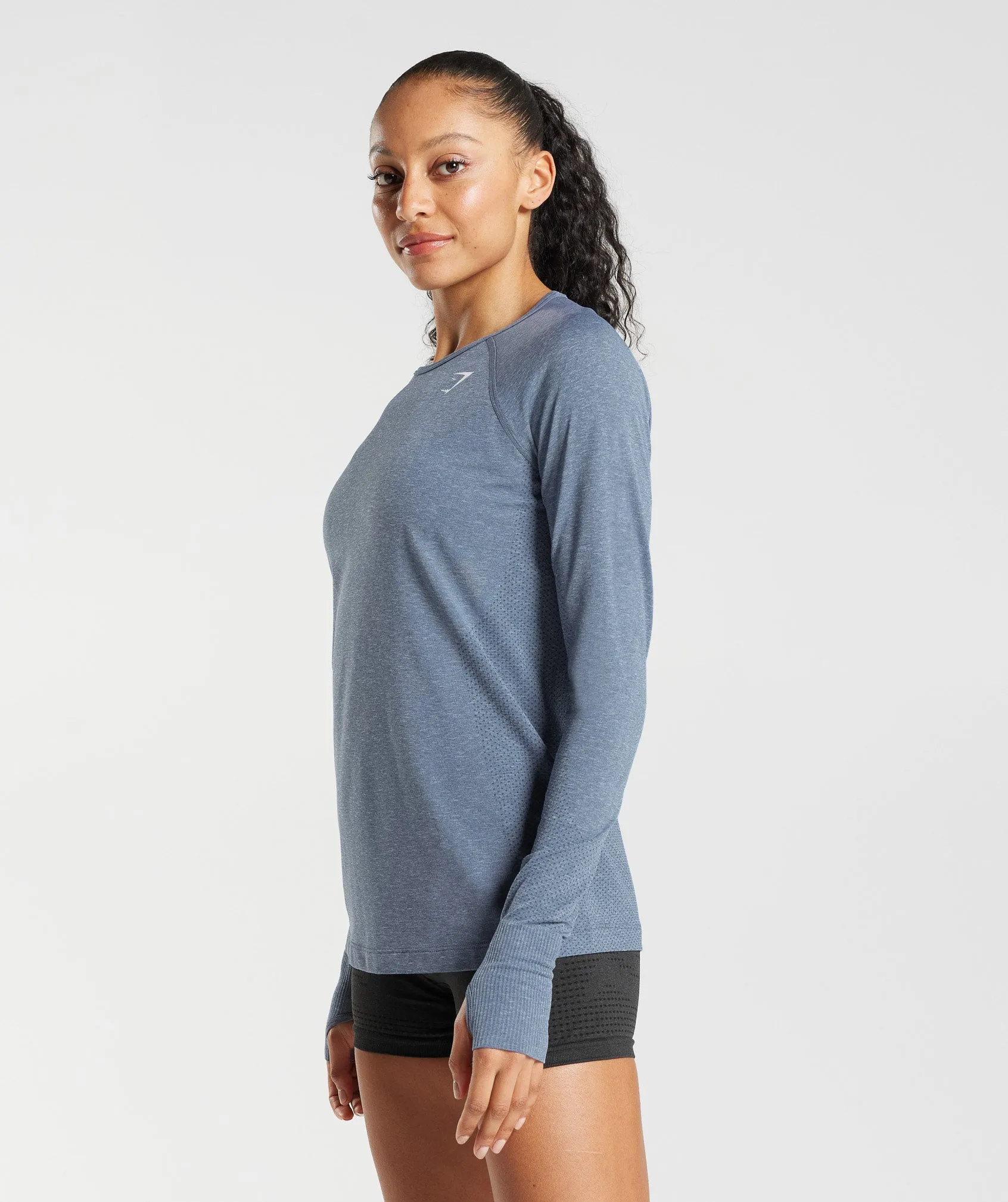 Gymshark Vital Seamless 2.0 Light Long Sleeve Top - Evening Blue Marl