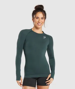 Gymshark Vital Seamless 2.0 Long Sleeve Top - Woodland Green Marl