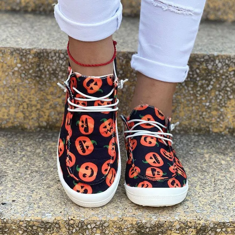 Halloween Round Toe Front Lace-up Sneakers