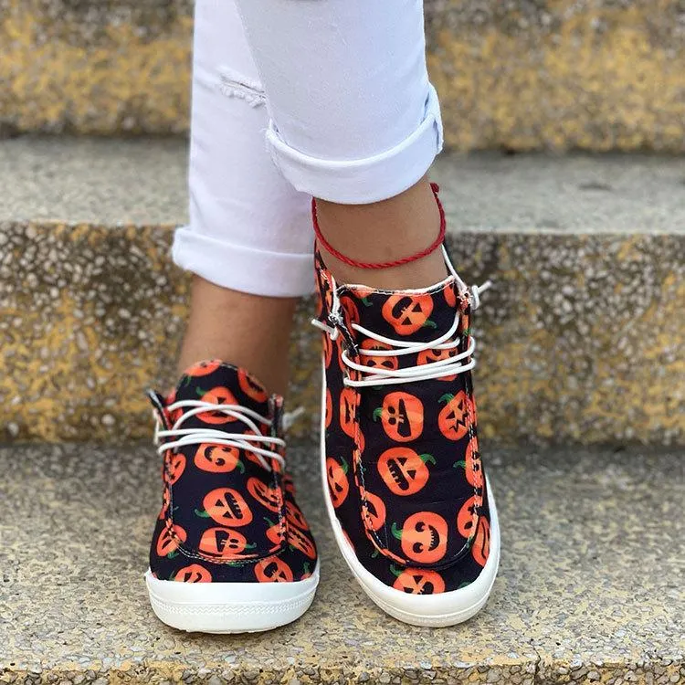 Halloween Round Toe Front Lace-up Sneakers