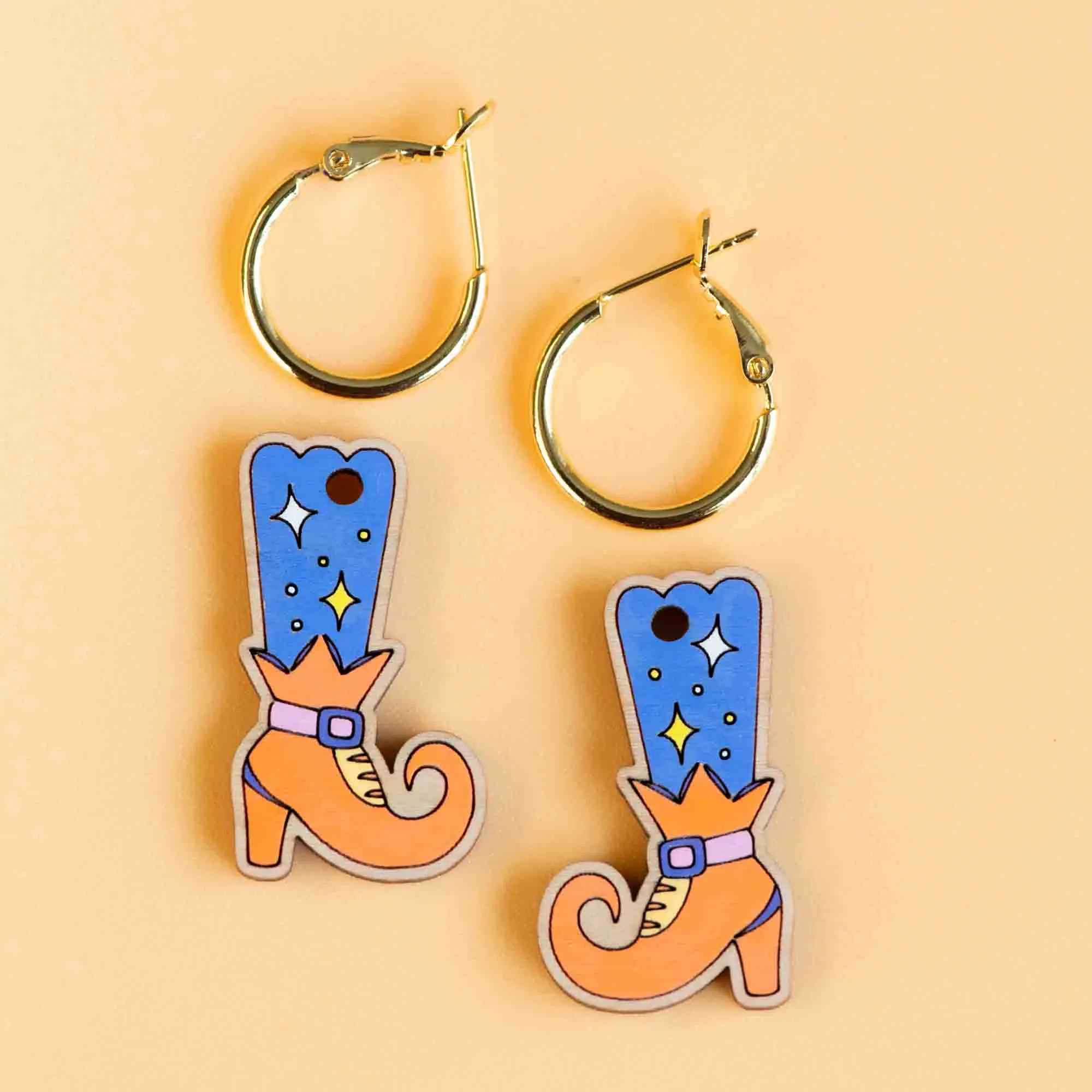 Hand-Painted Witch's Boots Hoop Earrings - PET15316H