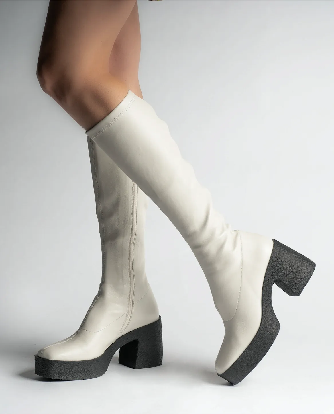 Izumi Off White Stretch Leather Chunky Boots