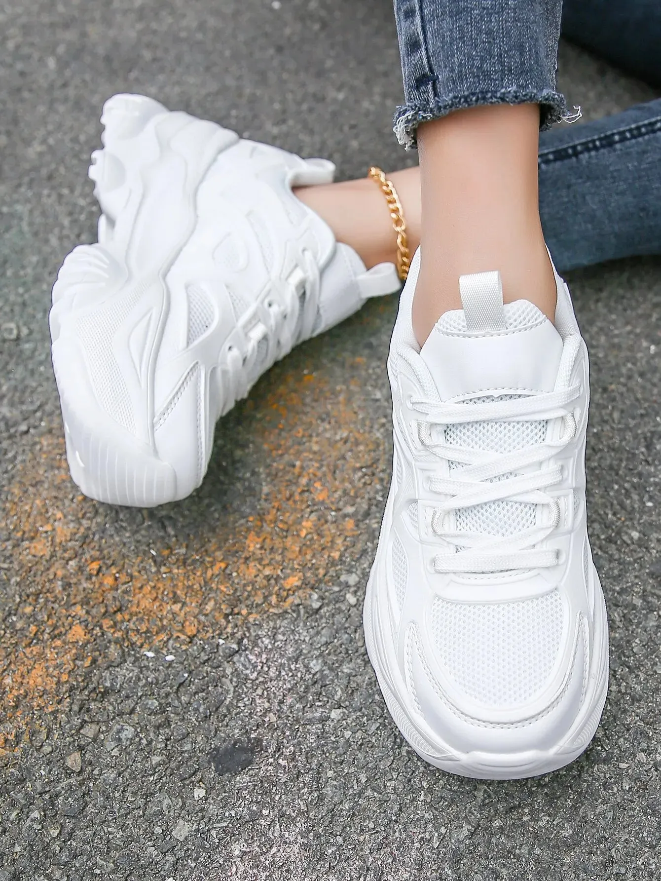 Joskaa 2024 New Plain White Platform Sneakers