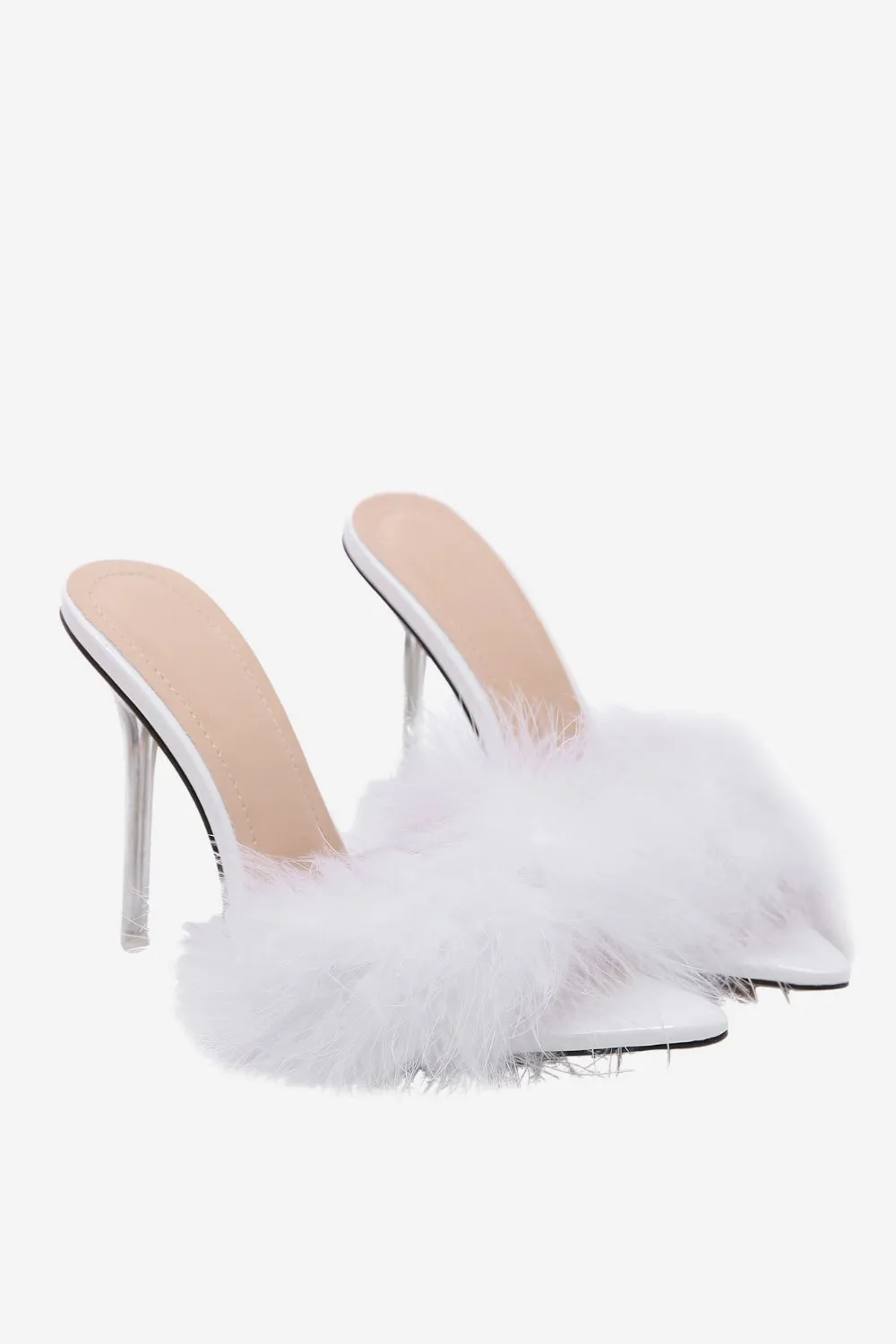 JOSKAA Woman Elegant high heel Hot Pink Feathers Pointed Toe Stiletto Sandals