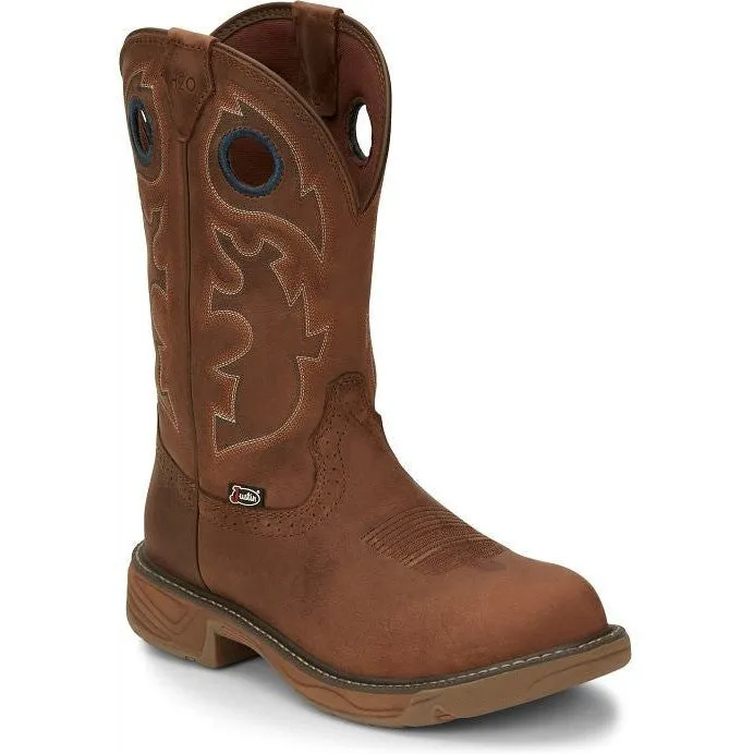 Justin Men's Rush 11" Round Toe WP Western Work Boot -Brown- SE4332