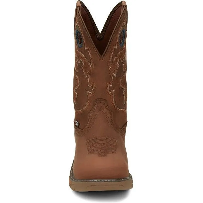 Justin Men's Rush 11" Round Toe WP Western Work Boot -Brown- SE4332