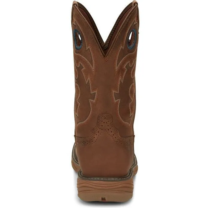 Justin Men's Rush 11" Round Toe WP Western Work Boot -Brown- SE4332