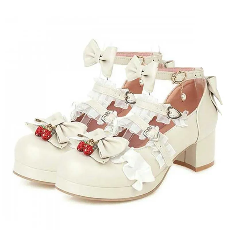 Kawaii Lace Bow Lolita Kitten Heel Mary Janes Shoes