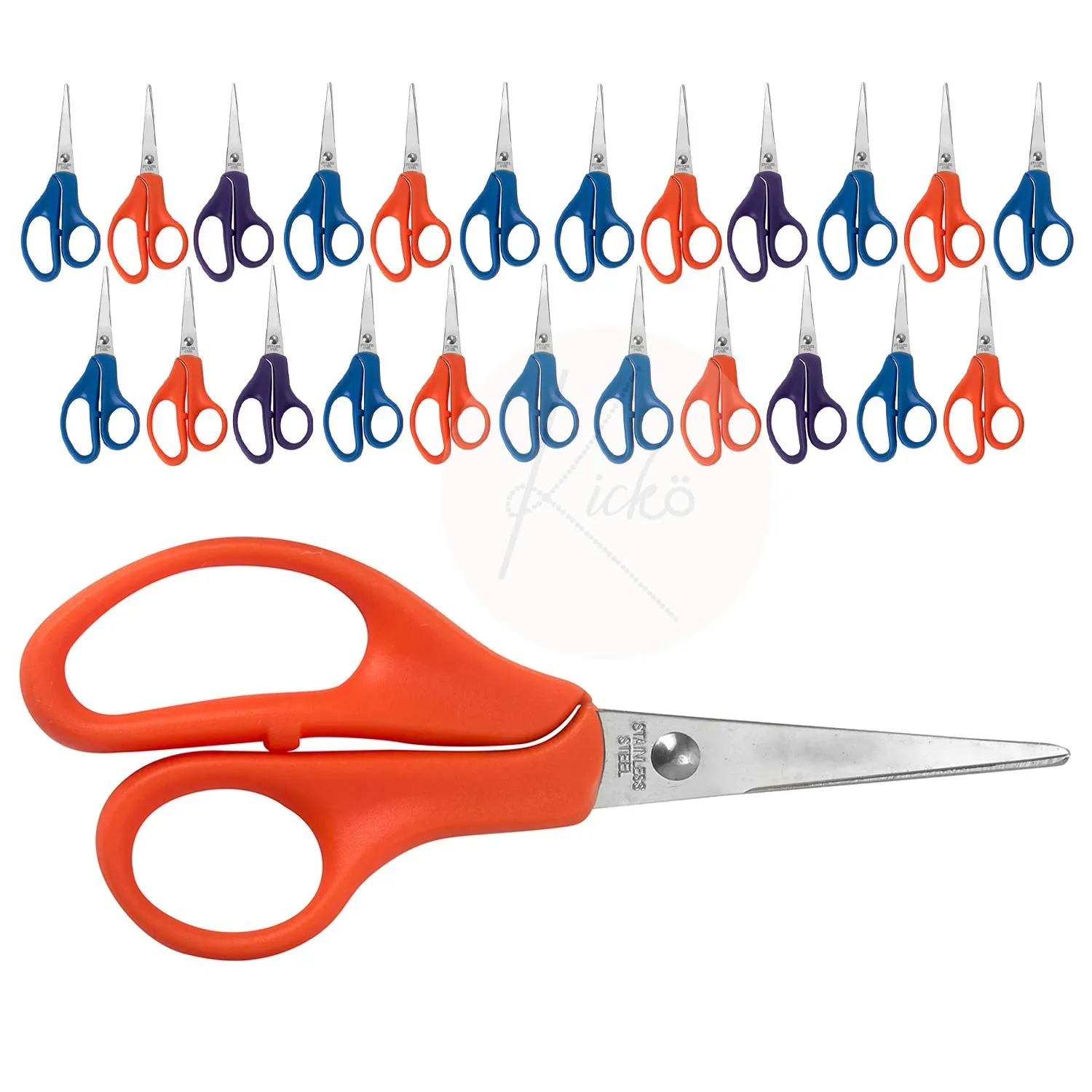 Kicko Colorful School Scissors - 24 Pack, Pointed Tip - 5 Inch Colored Office Shears -