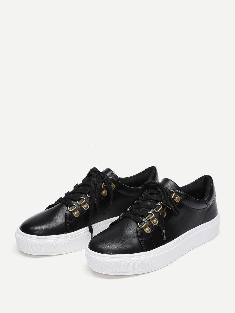 Lace Up Flatform PU Sneakers