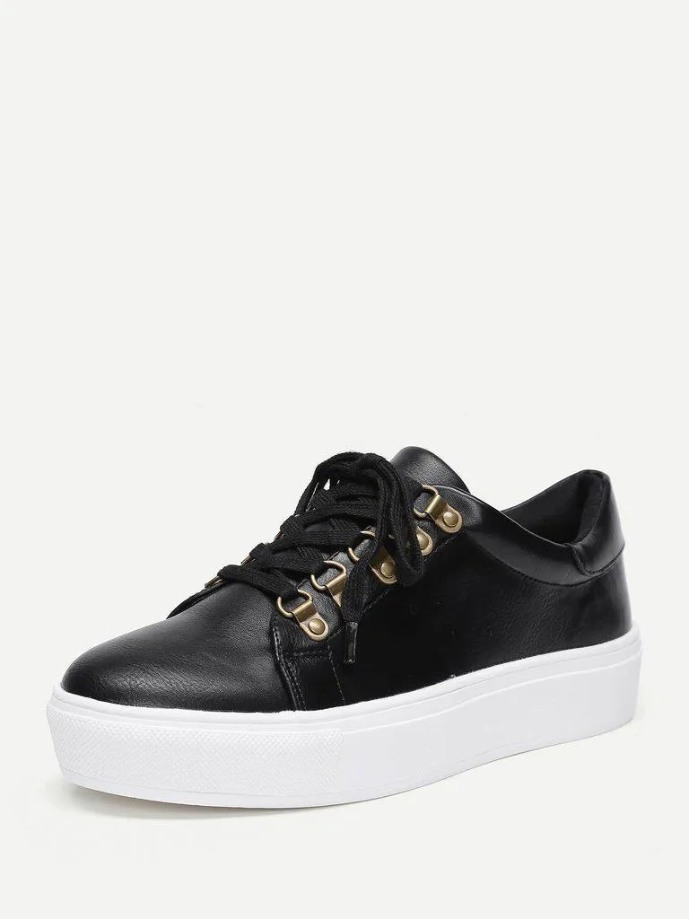 Lace Up Flatform PU Sneakers