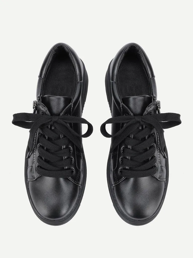 Laser Cutting Detail Contrast Lace Up Trainers