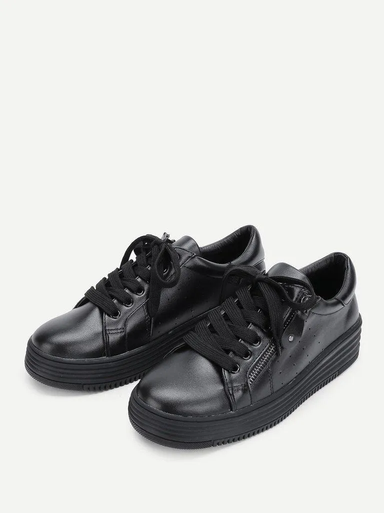 Laser Cutting Detail Contrast Lace Up Trainers