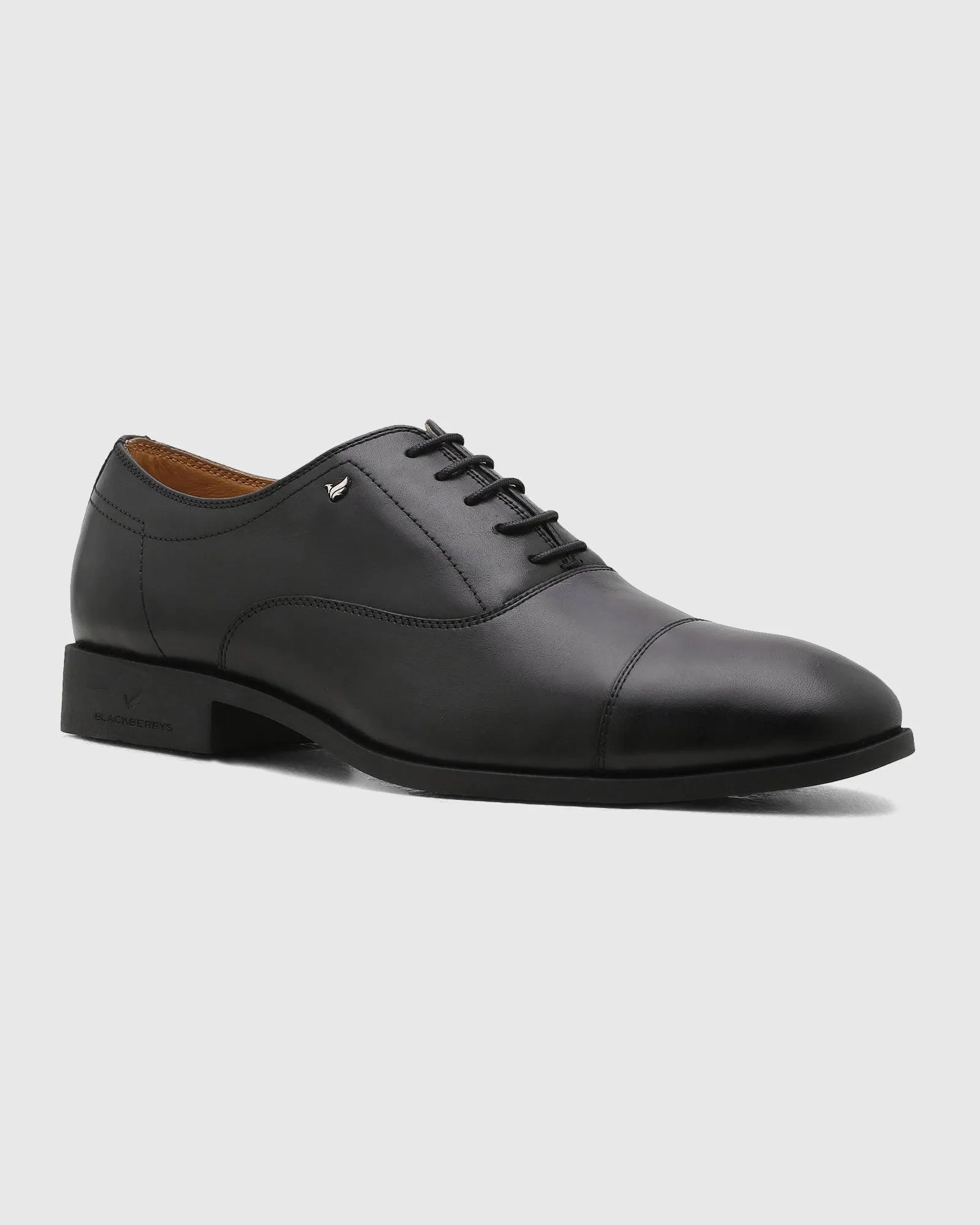 Leather Black Solid Oxford Shoes - Qoila