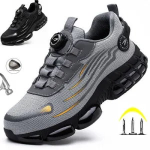 Light Steel Toe Safety Shoes Men's Work Sneaker Rotated Button Easy Wear Builders Boots Breathable Sports Shoes