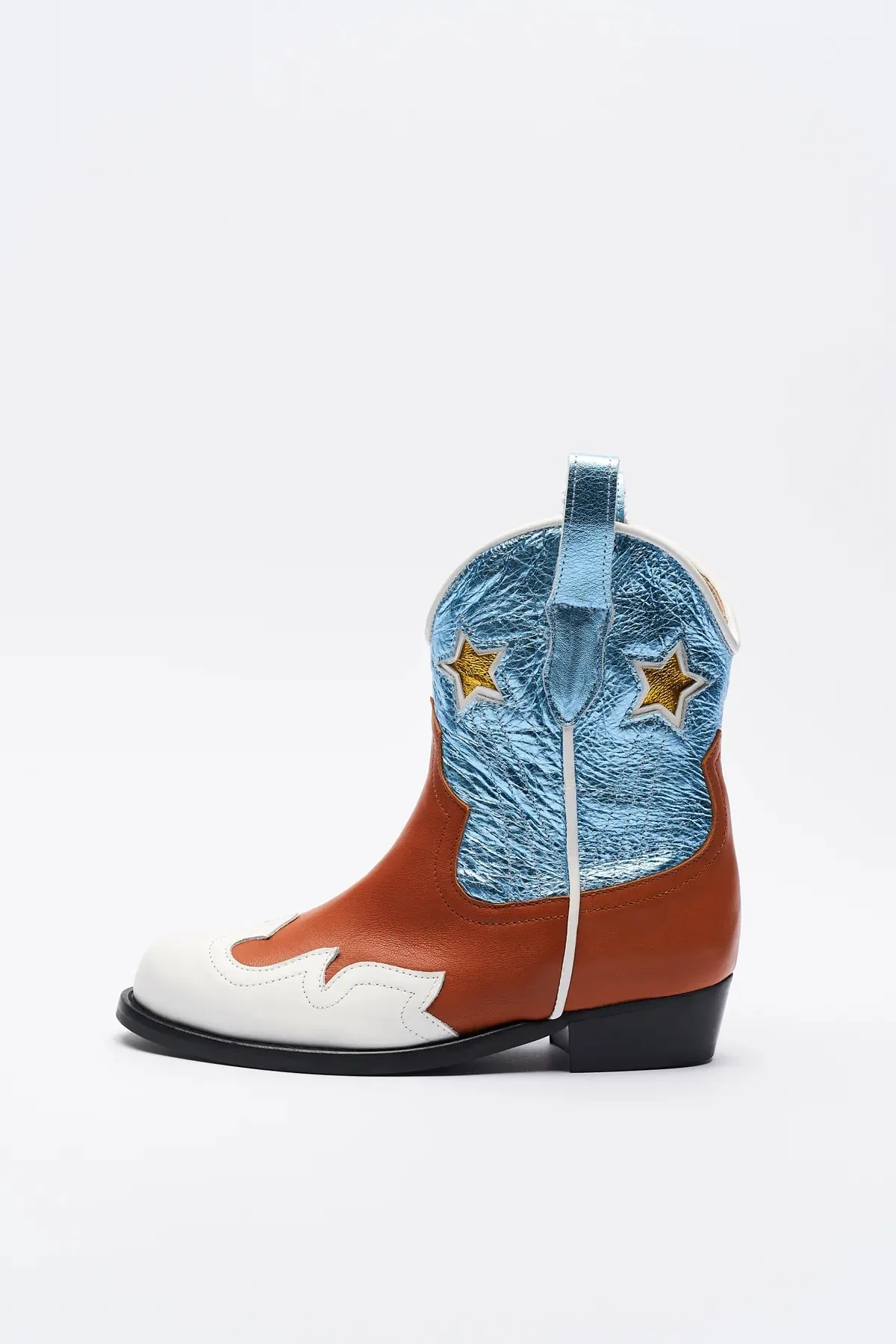 Litchi Metallic Blue Boots