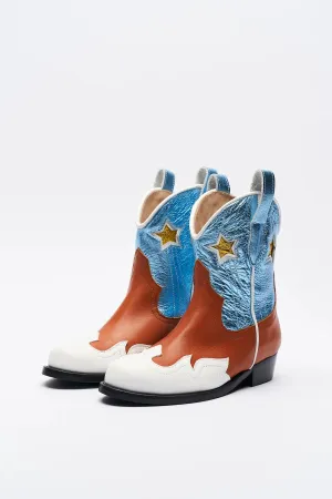 Litchi Metallic Blue Boots