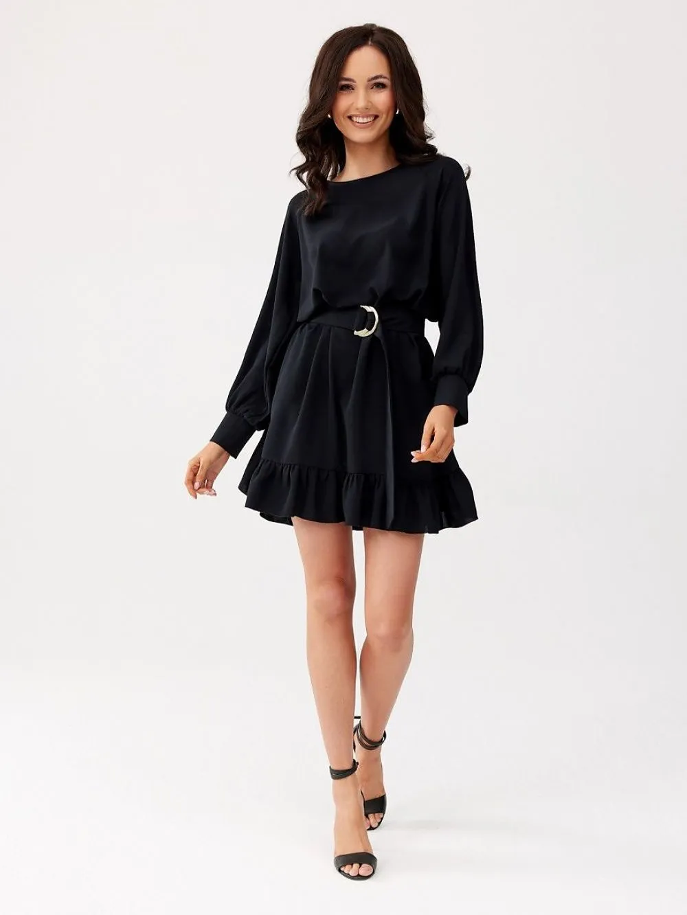 Long sleeve day dress with a decorative belt