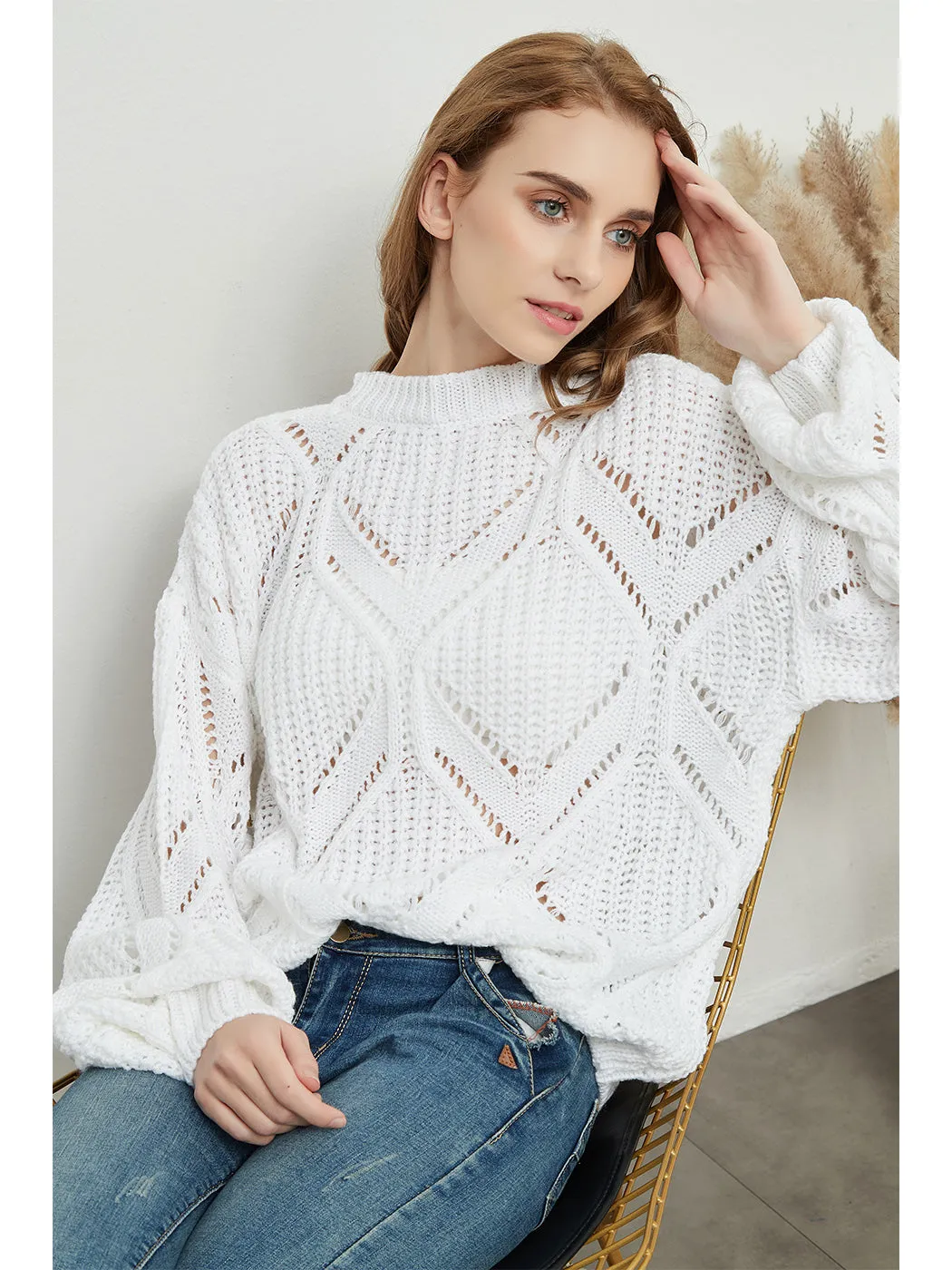 Long Sleeve Patterned Pullover Sweater