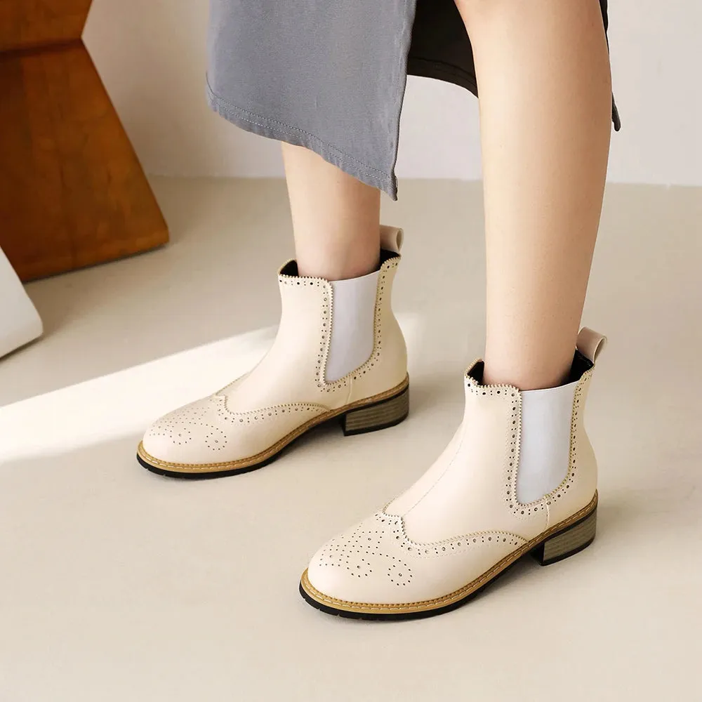 Low Heel Women's White Casual Shoes GCSNOS57 Leather Ankle Boots