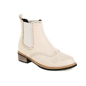 Low Heel Women's White Casual Shoes GCSNOS57 Leather Ankle Boots