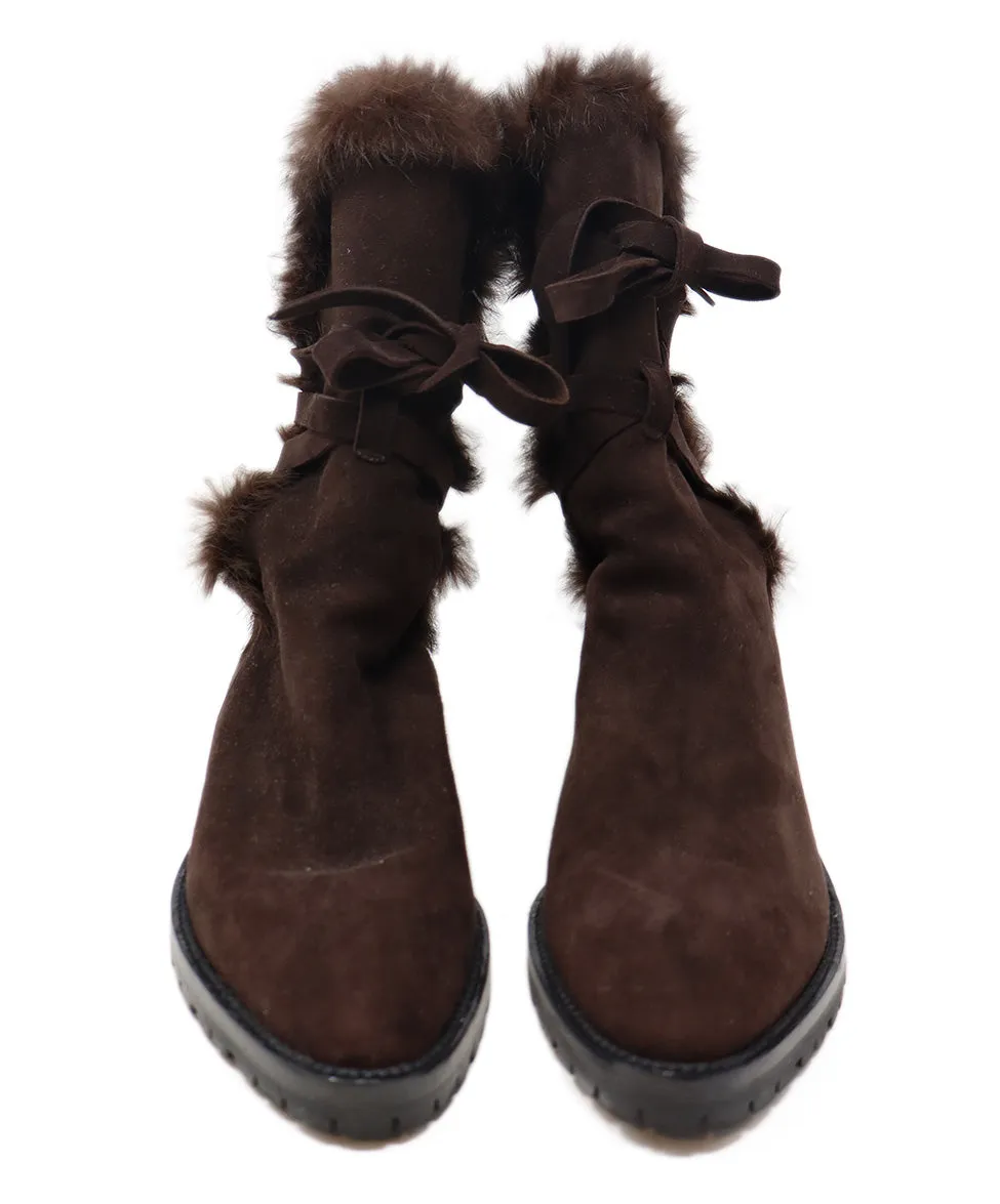 Manolo Blahnik Brown Suede & Fur Boots sz 9.5