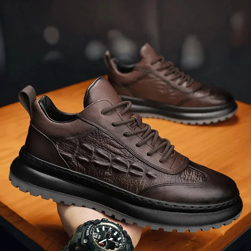 Men's Crocodile Print Leather Sneakers