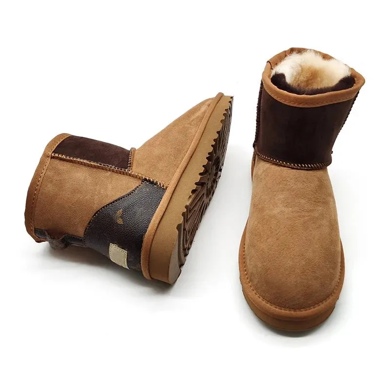 Mens womens kids ankle snow boots in stock real sheep skin plush fur snow winter warm boots