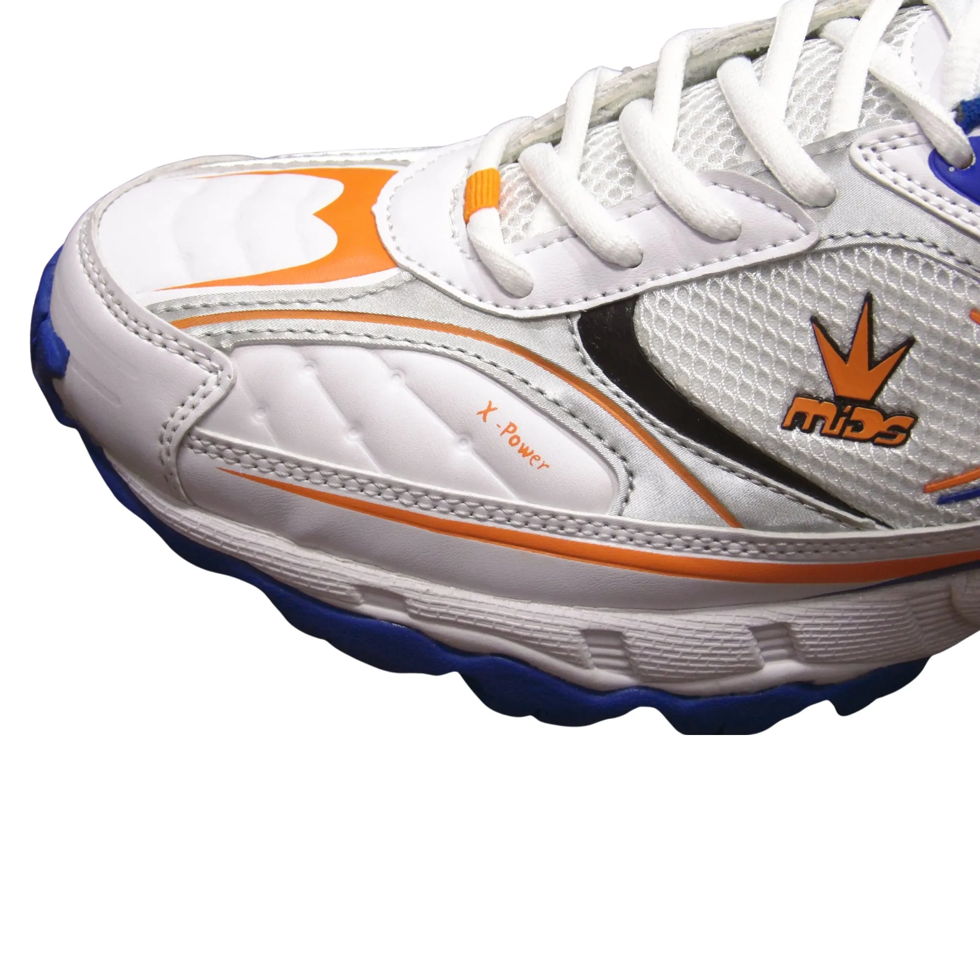 Mids Shoes, X-Power Cricket Shoes, White/Orange/Royal Blue